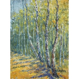 Sabiha Nasar-ud-Deen, Safeda Trees 3, 18 x 24 Inch, Oil with knife on Canvas, Landscape Painting, AC-SBND-062
